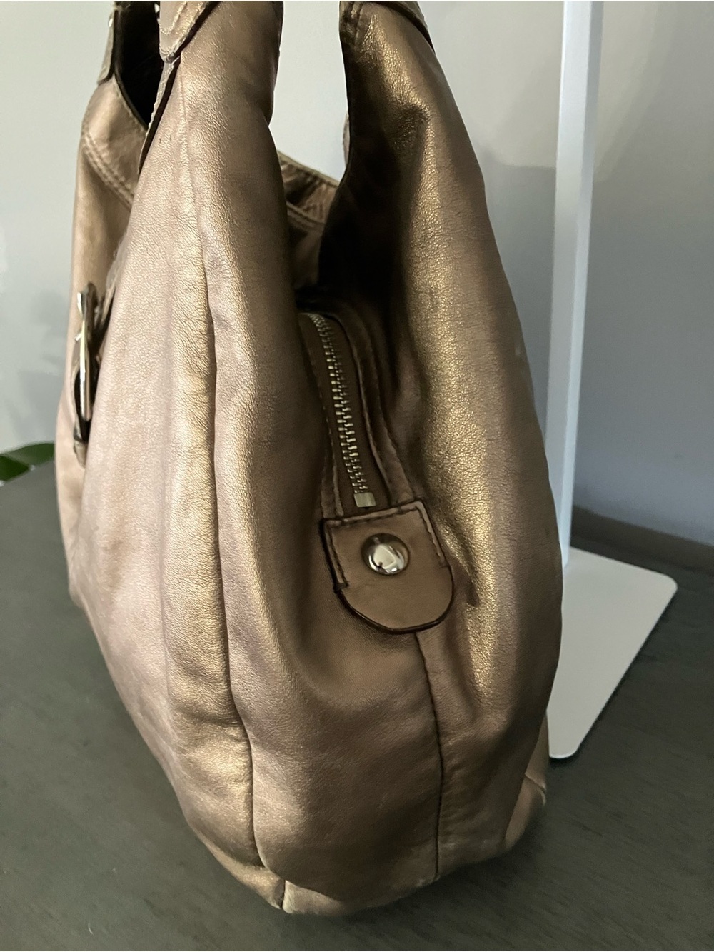 Coach Metallic Bronze Leather Shoulder Hobo Bag - Picture 6 of 15